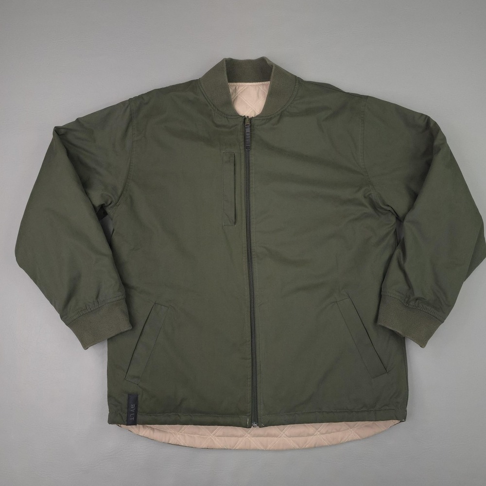 BYLT Jacket Mens Large Green Quilted Reversible Bomber Zip Casual Winter Lined